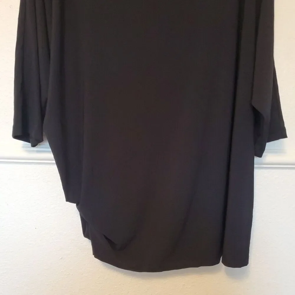 IMAN Assymetric Tunic‎ Blouse Side Ruched 3/4 Sleeve Womens Size XL Black - Picture 3 of 15